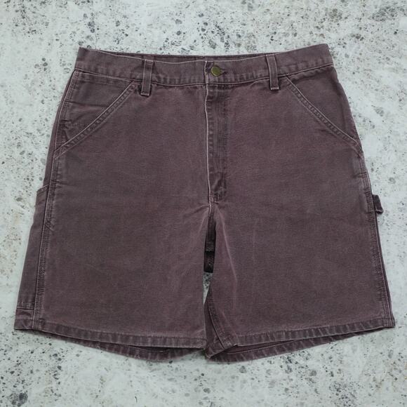 RARE Vintage Carhartt B24 BRG Burgundy Faded Purple Carpenter Shorts 32x7 - Picture 2 of 13